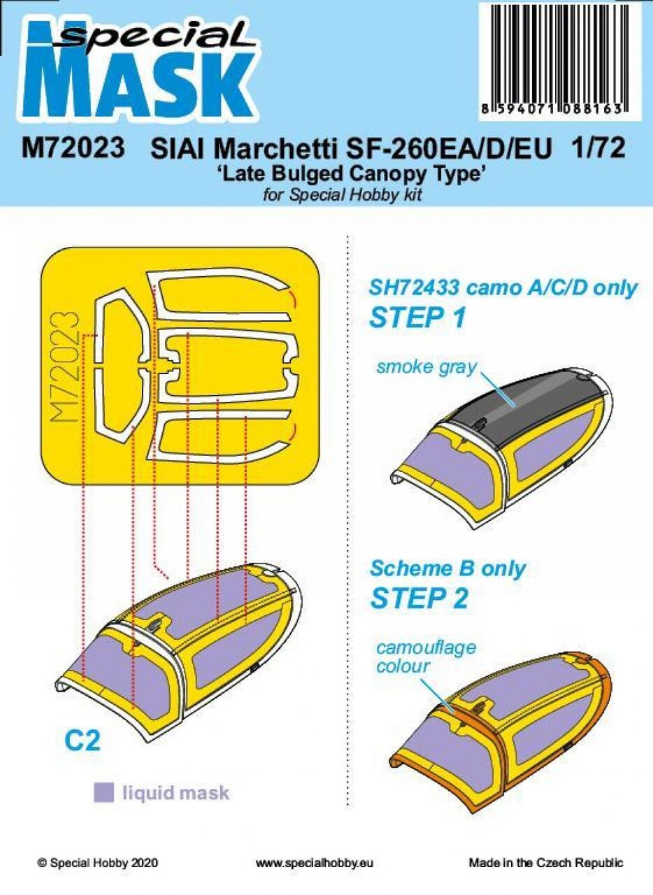 Special Hobby 1/72 SIAI-Marchetti SF-260EA/D/EU ‘Late Bulged Canopy Type’ Mask Decal Mask